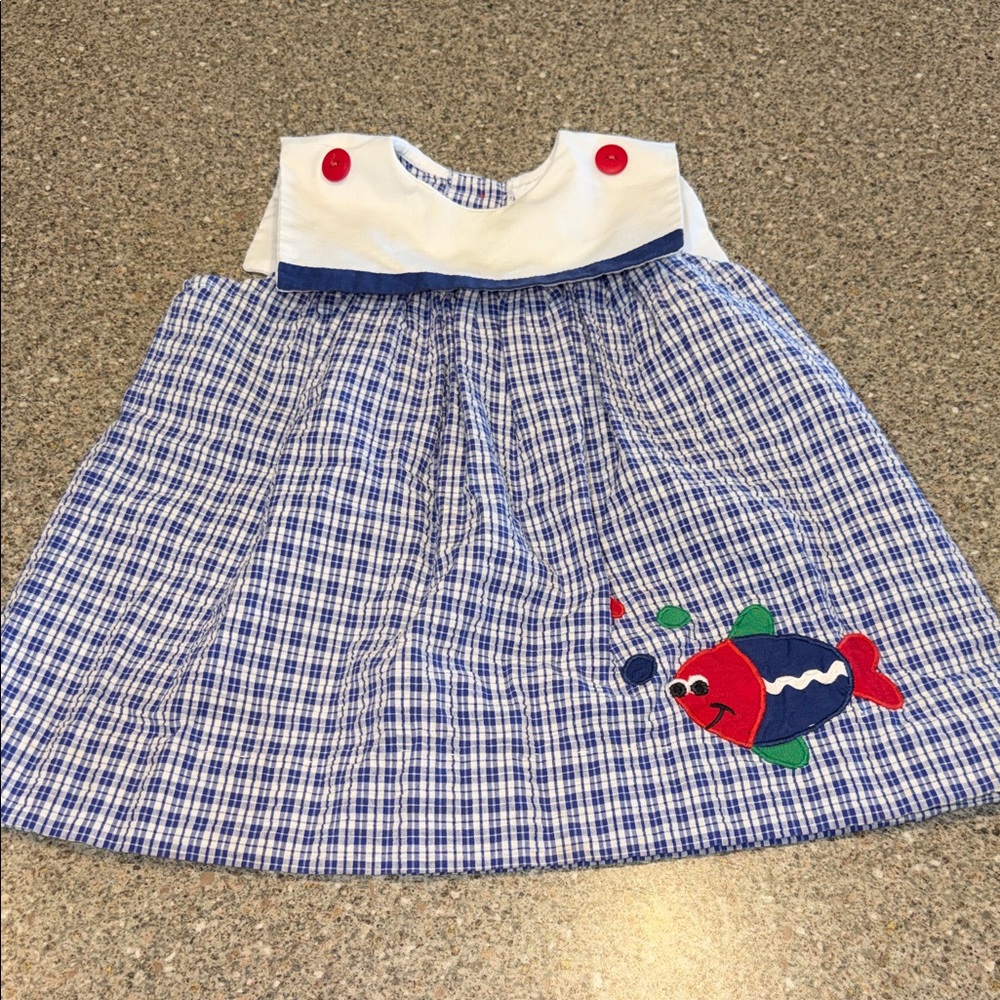 Vintage Melissa Jackson Blue and White Plaid Dress with Fish Appliqué